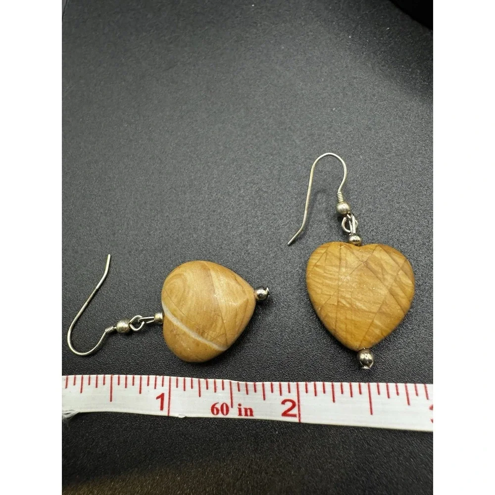 India Picture Jasper Heart Shaped Dangle Earrings‎